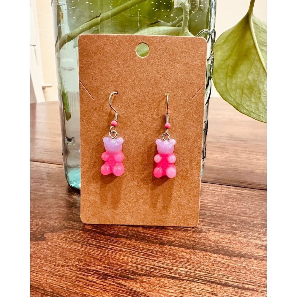 Pink and Purple 90’s Vibes Gummy Bear Dangle Drop Earrings New